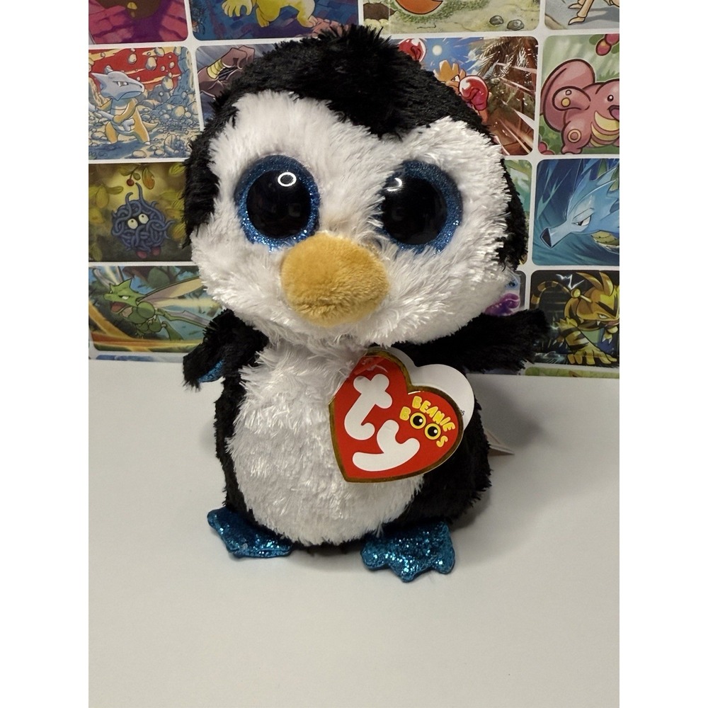 Ty Beanie Boos Waddles Penguin Plush 6" Blue Eyes Stuffed Animal
